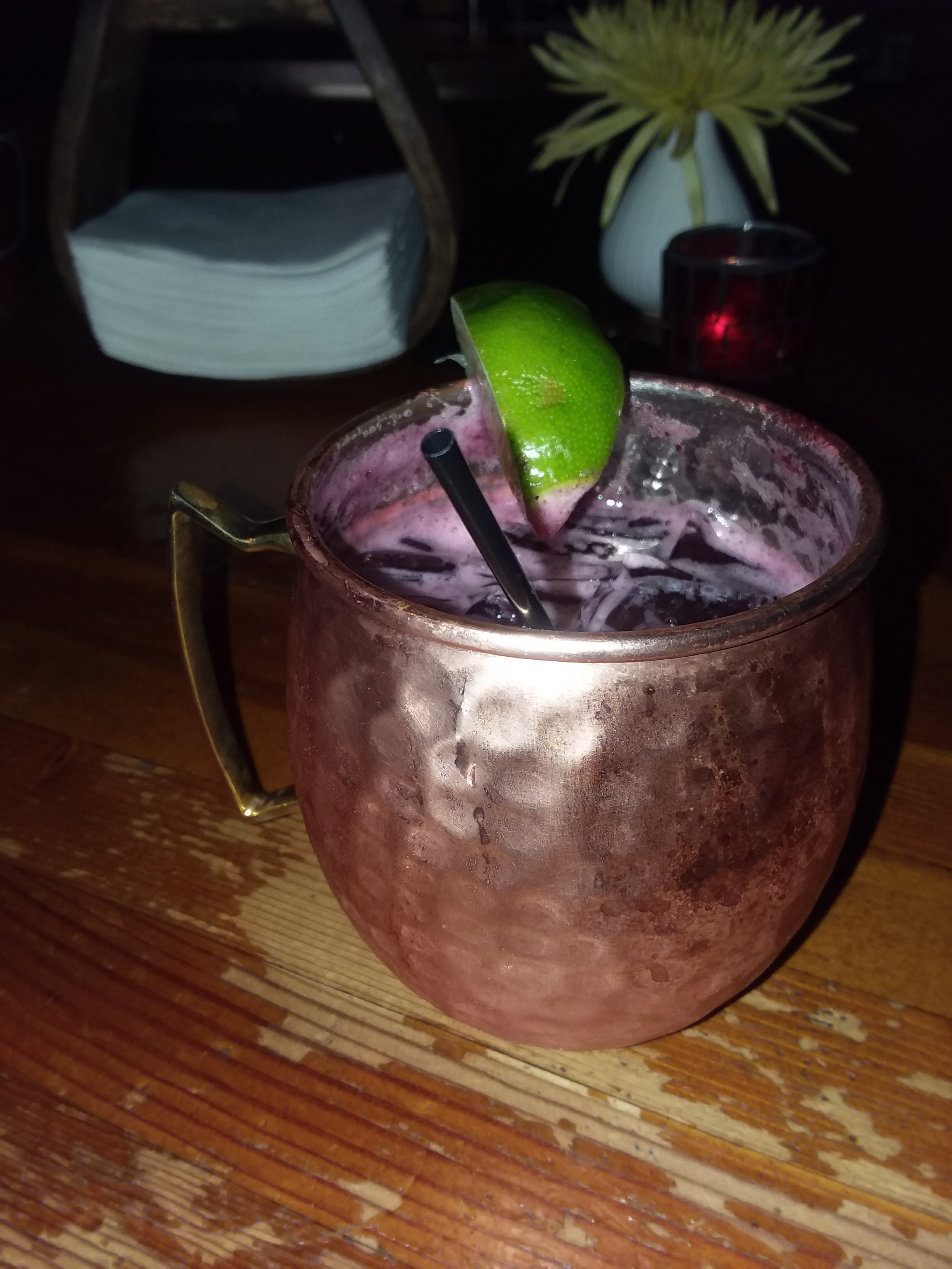 Huckleberry mule in a copper mug with recipe